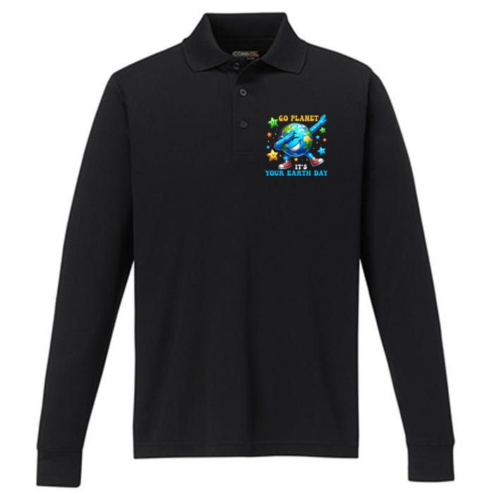 Funny Earth Day Go Planet ItS Your Earth Day 2024 Performance Long Sleeve Polo