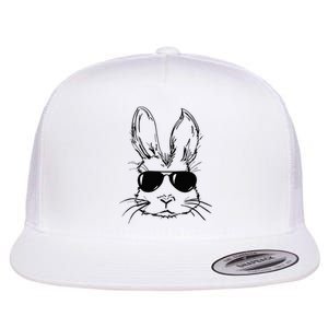 funny Easter Day Bunny Face With Sunglasses Flat Bill Trucker Hat