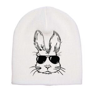 funny Easter Day Bunny Face With Sunglasses Short Acrylic Beanie