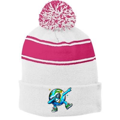 Funny Earth Dab Earth Day 2024 Dabbing Dance Stripe Pom Pom Beanie