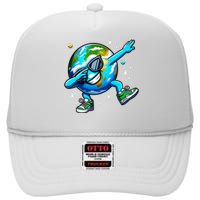 Funny Earth Dab Earth Day 2024 Dabbing Dance High Crown Mesh Back Trucker Hat