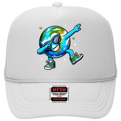 Funny Earth Dab Earth Day 2024 Dabbing Dance High Crown Mesh Back Trucker Hat