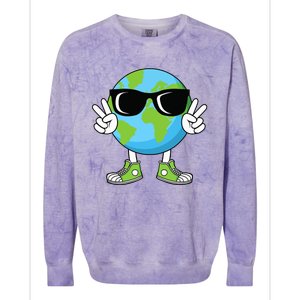 Funny Earth Day Planet Peace Hand Boy Girl Colorblast Crewneck Sweatshirt