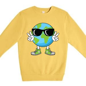 Funny Earth Day Planet Peace Hand Boy Girl Premium Crewneck Sweatshirt