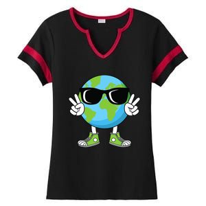 Funny Earth Day Planet Peace Hand Boy Girl Ladies Halftime Notch Neck Tee