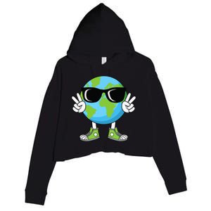 Funny Earth Day Planet Peace Hand Boy Girl Crop Fleece Hoodie