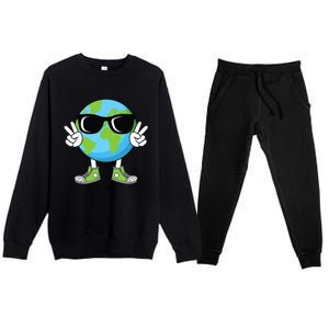 Funny Earth Day Planet Peace Hand Boy Girl Premium Crewneck Sweatsuit Set