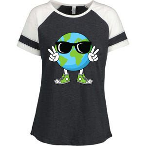 Funny Earth Day Planet Peace Hand Boy Girl Enza Ladies Jersey Colorblock Tee