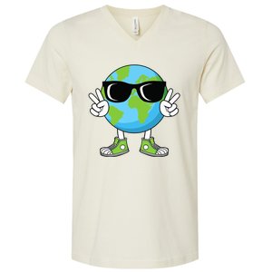 Funny Earth Day Planet Peace Hand Boy Girl V-Neck T-Shirt