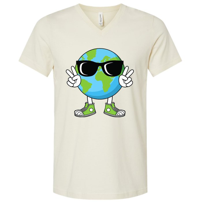 Funny Earth Day Planet Peace Hand Boy Girl V-Neck T-Shirt