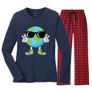 Funny Earth Day Planet Peace Hand Boy Girl Women's Long Sleeve Flannel Pajama Set 