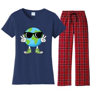 Funny Earth Day Planet Peace Hand Boy Girl Women's Flannel Pajama Set