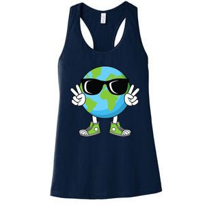 Funny Earth Day Planet Peace Hand Boy Girl Women's Racerback Tank