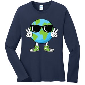 Funny Earth Day Planet Peace Hand Boy Girl Ladies Long Sleeve Shirt