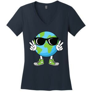 Funny Earth Day Planet Peace Hand Boy Girl Women's V-Neck T-Shirt