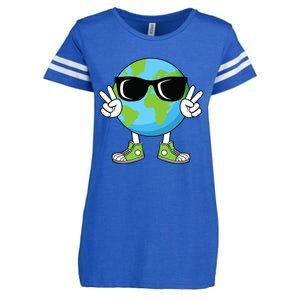 Funny Earth Day Planet Peace Hand Boy Girl Enza Ladies Jersey Football T-Shirt