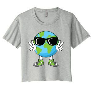 Funny Earth Day Planet Peace Hand Boy Girl Women's Crop Top Tee