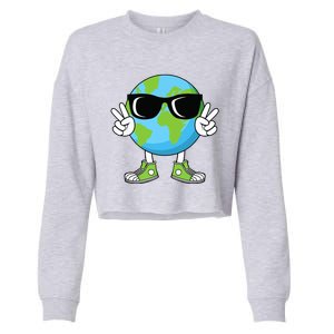 Funny Earth Day Planet Peace Hand Boy Girl Cropped Pullover Crew