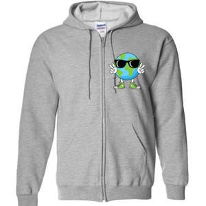 Funny Earth Day Planet Peace Hand Boy Girl Full Zip Hoodie