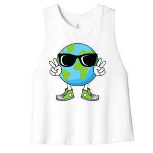 Funny Earth Day Planet Peace Hand Boy Girl Women's Racerback Cropped Tank