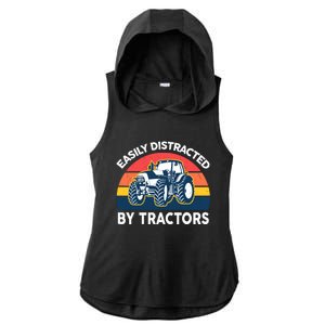 Funny Easily Distracted By Tractorsshirt Farmer Farming Ladies PosiCharge Tri-Blend Wicking Draft Hoodie Tank