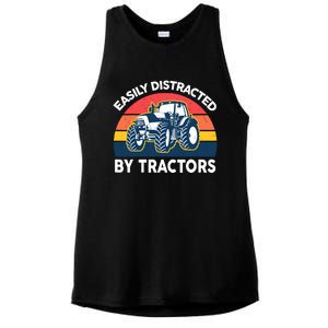 Funny Easily Distracted By Tractorsshirt Farmer Farming Ladies PosiCharge Tri-Blend Wicking Tank