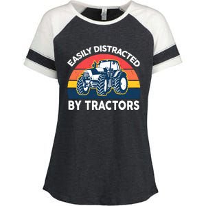 Funny Easily Distracted By Tractorsshirt Farmer Farming Enza Ladies Jersey Colorblock Tee