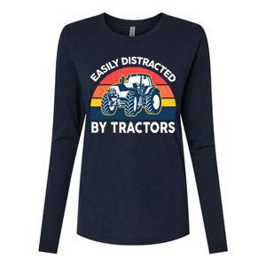 Funny Easily Distracted By Tractorsshirt Farmer Farming Womens Cotton Relaxed Long Sleeve T-Shirt