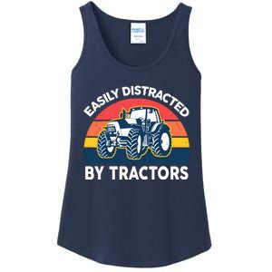 Funny Easily Distracted By Tractorsshirt Farmer Farming Ladies Essential Tank