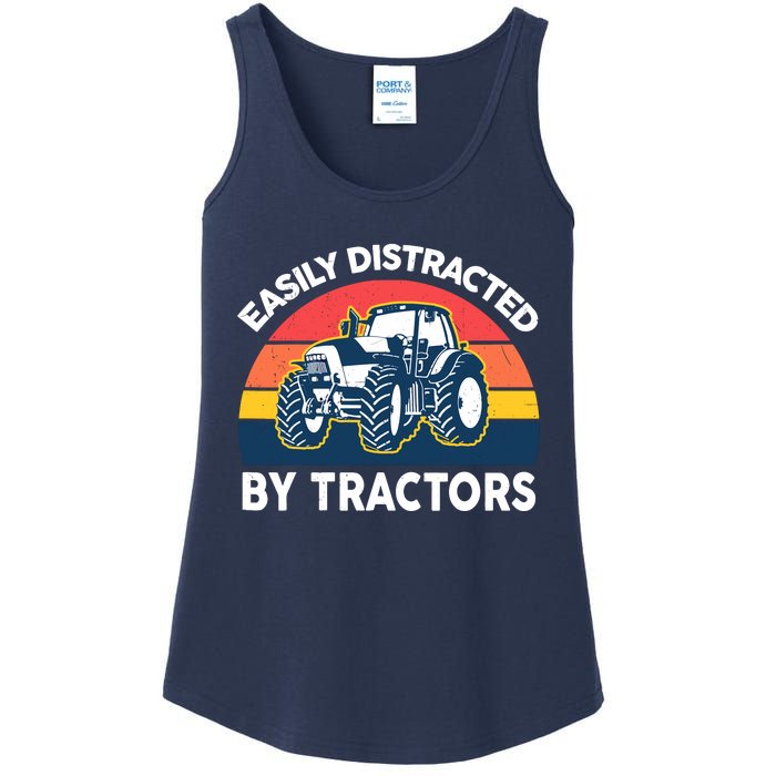 Funny Easily Distracted By Tractorsshirt Farmer Farming Ladies Essential Tank