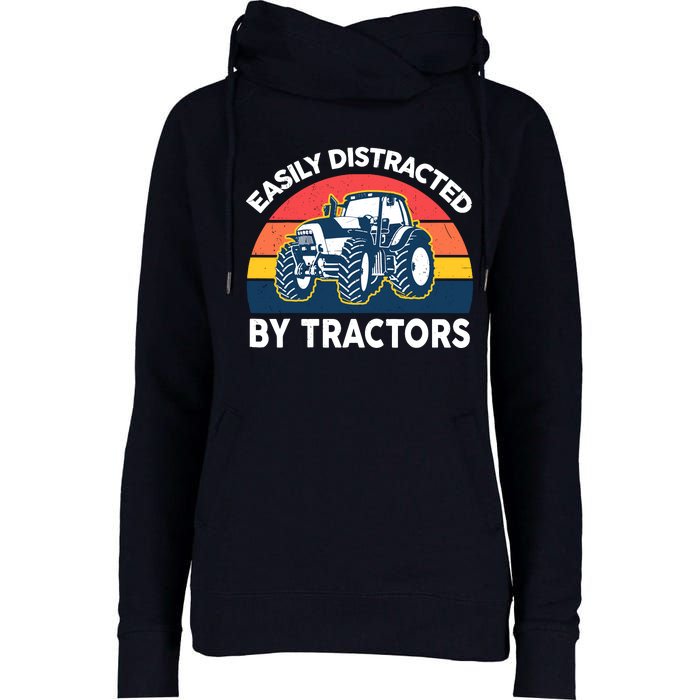 Funny Easily Distracted By Tractorsshirt Farmer Farming Womens Funnel Neck Pullover Hood