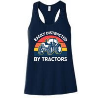 Funny Easily Distracted By Tractorsshirt Farmer Farming Women's Racerback Tank