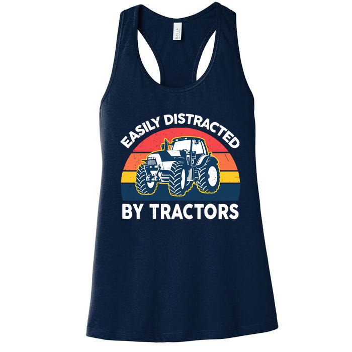 Funny Easily Distracted By Tractorsshirt Farmer Farming Women's Racerback Tank