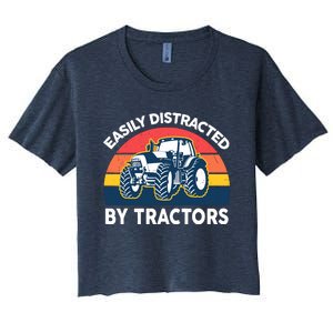 Funny Easily Distracted By Tractorsshirt Farmer Farming Women's Crop Top Tee