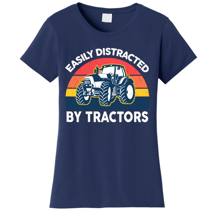 Funny Easily Distracted By Tractorsshirt Farmer Farming Women's T-Shirt