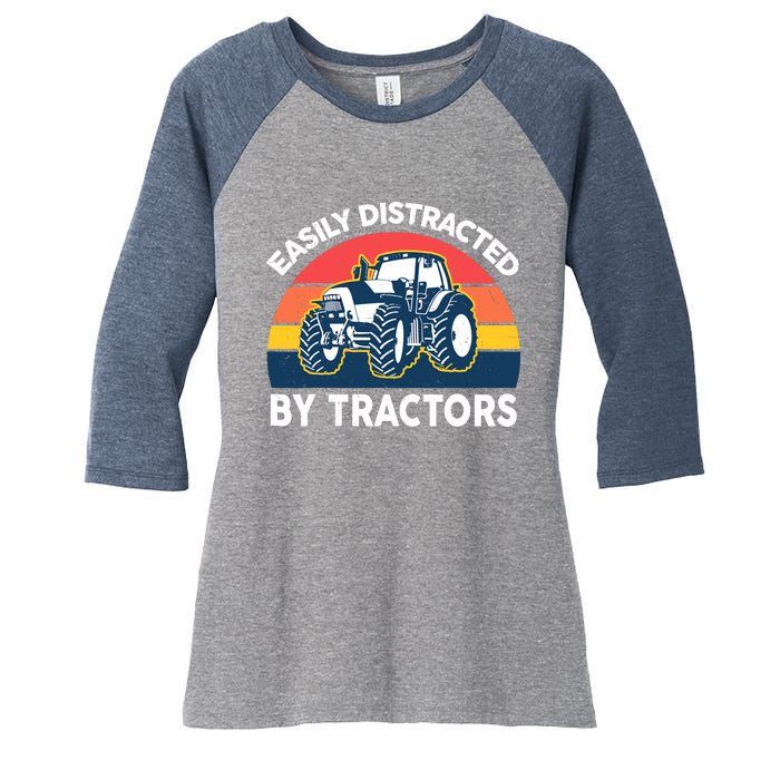 Funny Easily Distracted By Tractorsshirt Farmer Farming Women's Tri-Blend 3/4-Sleeve Raglan Shirt