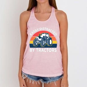 Funny Easily Distracted By Tractorsshirt Farmer Farming Women's Knotted Racerback Tank