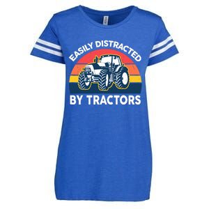 Funny Easily Distracted By Tractorsshirt Farmer Farming Enza Ladies Jersey Football T-Shirt