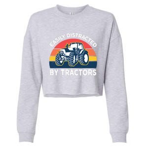 Funny Easily Distracted By Tractorsshirt Farmer Farming Cropped Pullover Crew