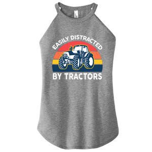 Funny Easily Distracted By Tractorsshirt Farmer Farming Women's Perfect Tri Rocker Tank