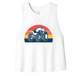 Funny Easily Distracted By Tractorsshirt Farmer Farming Women's Racerback Cropped Tank