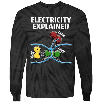 Funny Electrician Design Explains Electricity Quote Tie-Dye Long Sleeve Shirt