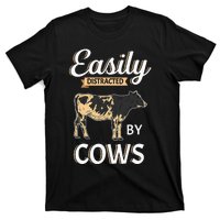 Funny Easily Distracted By Cows Cattle Farmer T-Shirt