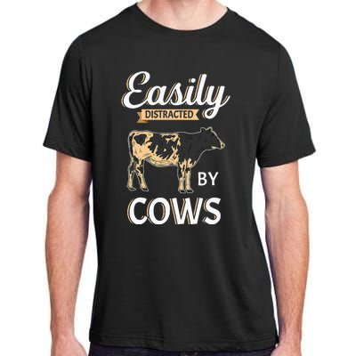 Funny Easily Distracted By Cows Cattle Farmer Adult ChromaSoft Performance T-Shirt