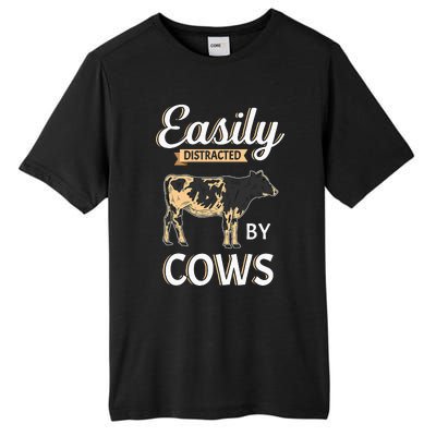 Funny Easily Distracted By Cows Cattle Farmer Tall Fusion ChromaSoft Performance T-Shirt