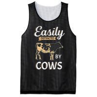 Funny Easily Distracted By Cows Cattle Farmer Mesh Reversible Basketball Jersey Tank