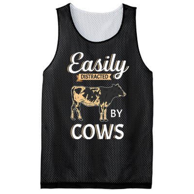 Funny Easily Distracted By Cows Cattle Farmer Mesh Reversible Basketball Jersey Tank