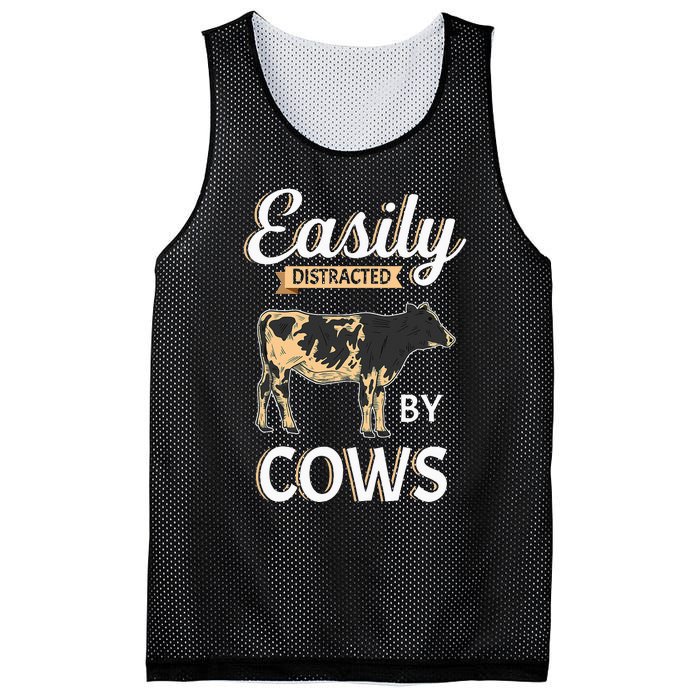 Funny Easily Distracted By Cows Cattle Farmer Mesh Reversible Basketball Jersey Tank