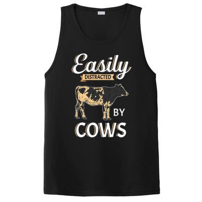 Funny Easily Distracted By Cows Cattle Farmer PosiCharge Competitor Tank