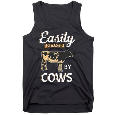 Funny Easily Distracted By Cows Cattle Farmer Tank Top